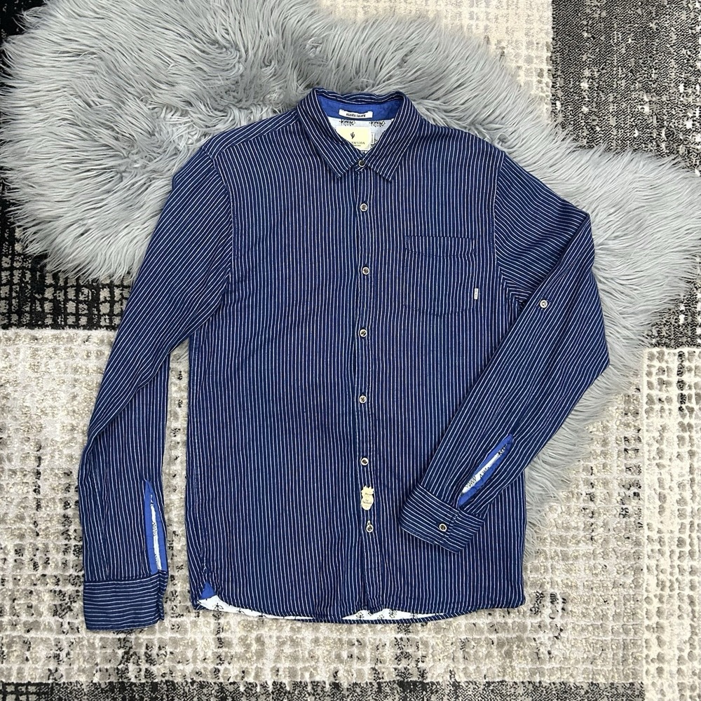 Scotch & Soda Youth Boys Blue Striped Button Shirt Sz 16 NWOT